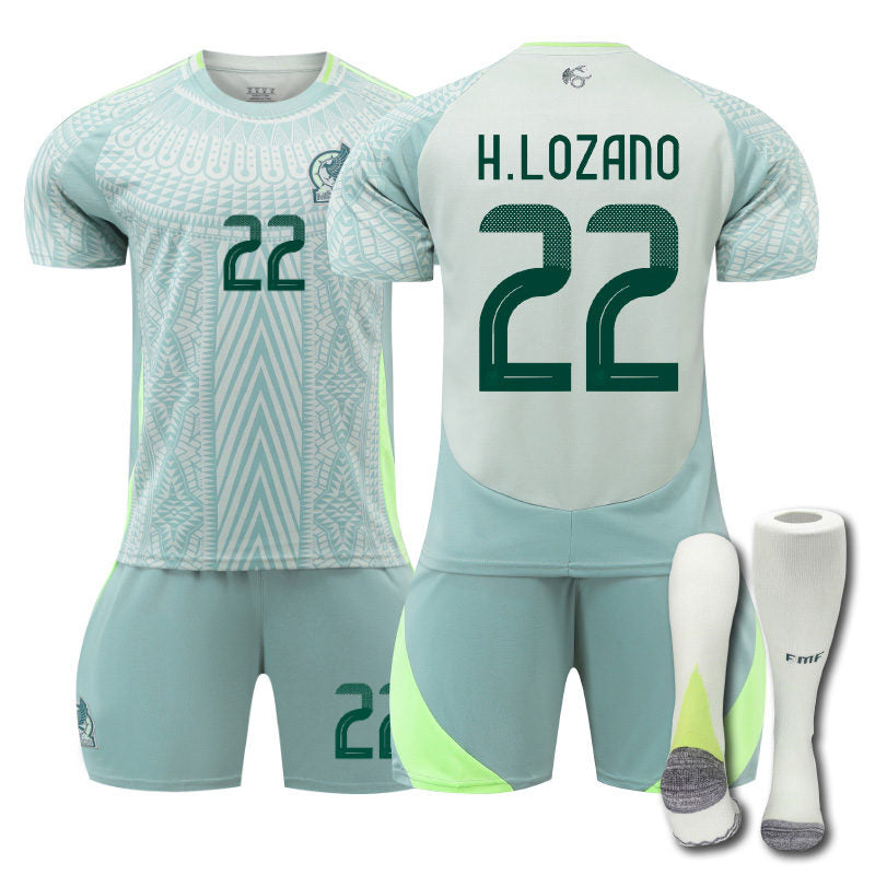 UONNO H.LOZANO #22 Mexico Away Jersey Soccer Jersey Kit Football T-shirt Set for Adult Kids