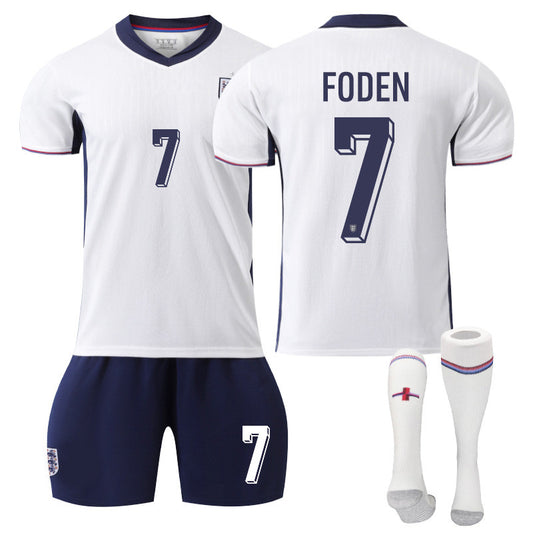 UONNO FODEN #7 England Home Jersey Soccer Jersey Kit Football T-shirt Set for Adult Kids