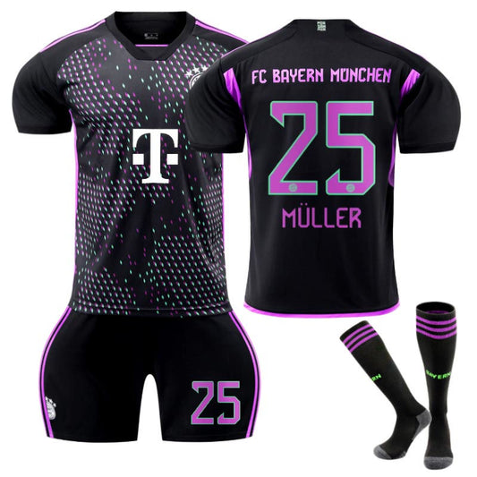 UONNO Bayern Away Jersey MULLER #25 Soccer Jersey Kids Adult 3-Pieces Jersey Kits