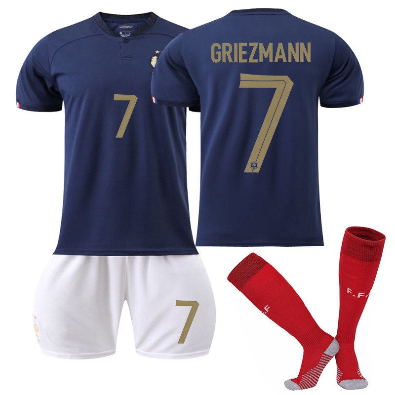 UONNO France Home Jersey 2022-23 GRIEZMANN #7 Soccer JerseyKids Adult 3-Pieces Jersey Kits