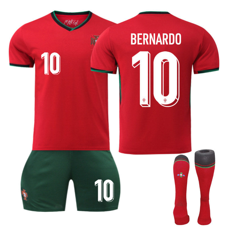 UONNO BERNARDO #10 Portugal Home Jersey Soccer Jersey Kit Football T-shirt Set for Adult Kids