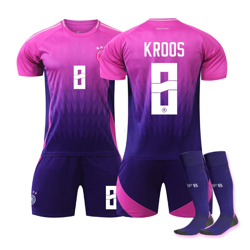 UONNO KROOS #8 Germany Away Jersey Soccer Jersey Kit Football T-shirt Set for Adult Kids