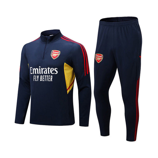 UONNO Arsenal Soccer Suit Football Training Kits with Long Sleeves Half Zipper for Kids Adult-Blue