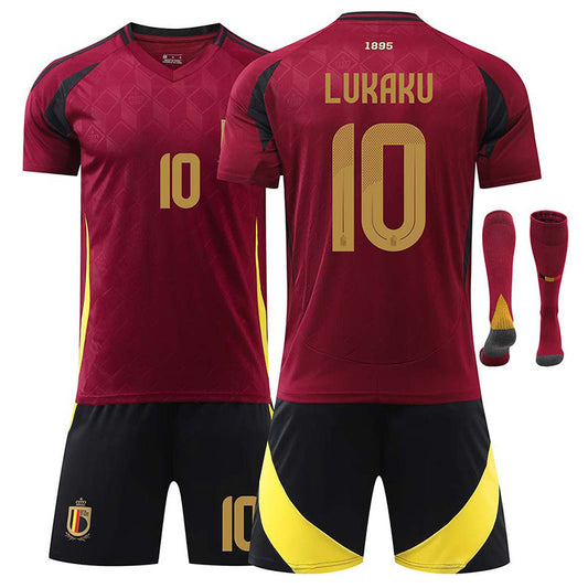 UONNO LUKAKU #10 Belgium Home Jersey Soccer Jersey Kit Football T-shirt Set for Adult Kids