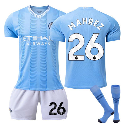 UONNO Manchester City Home WS Jersey MAHREZ #26 Soccer Jersey Kids Adult 3Pcs Jersey Kits