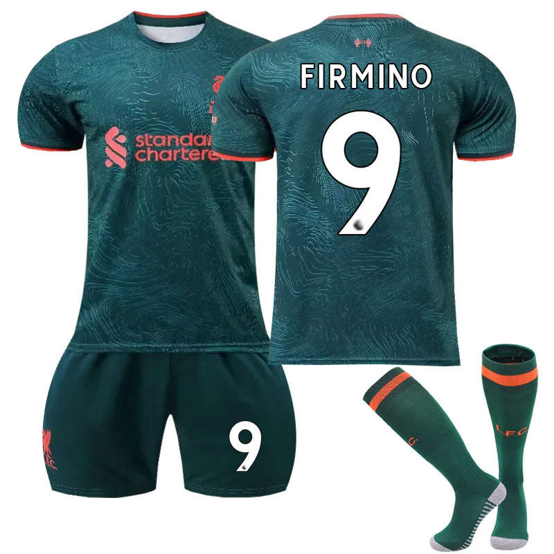 UONNO Liverpool F.C. Second Away Jersey 2022-23 FIRMINO #9 Soccer Jersey Kids Adult 3-Pieces Jersey Kits