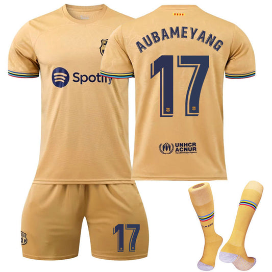 UONNO AUBAMEYANG #17 Barca Away Shirt 2022/23 Soccer Jersey Kit Football Set For Adult Kids