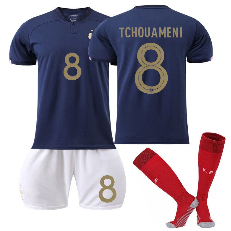 UONNO France Home Jersey 2022-23 TCHOUAMENI #8 Soccer JerseyKids Adult 3-Pieces Jersey Kits