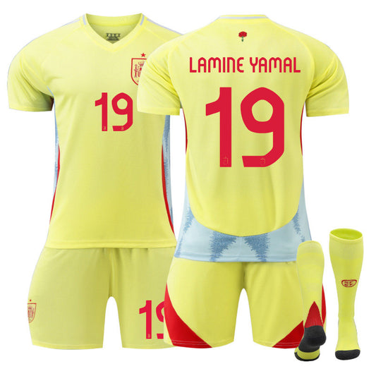 UONNO LAMINE YAMAL #19 Spain Away Jersey Soccer Jersey Kit Football T-shirt Set for Adult Kids