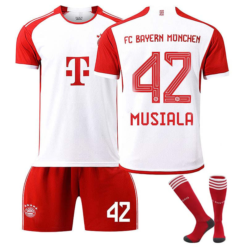 UONNO Bayern Home Jersey MUSIALA #42 Soccer Jersey Kids Adult 3-Pieces Jersey Kits