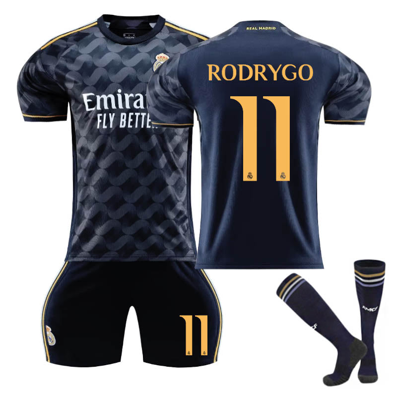 UONNO Real Madrid Away Jersey RODRYGO #11 Soccer Jersey Kids Adult 3Pcs Jersey Kits