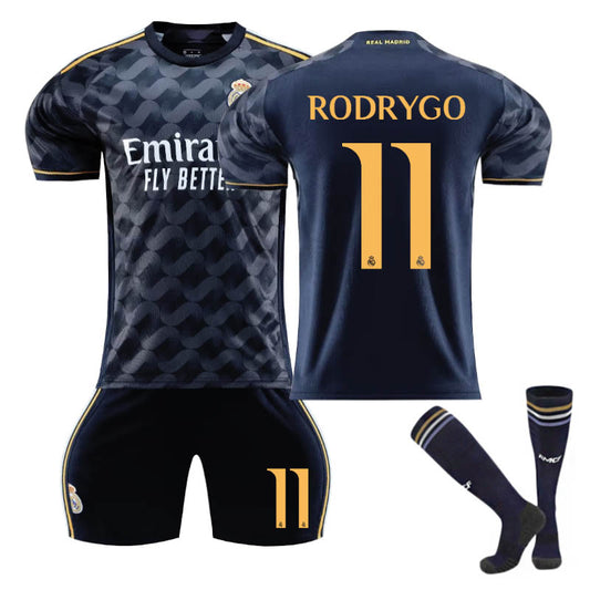 UONNO Real Madrid Away Jersey RODRYGO #11 Soccer Jersey Kids Adult 3Pcs Jersey Kits