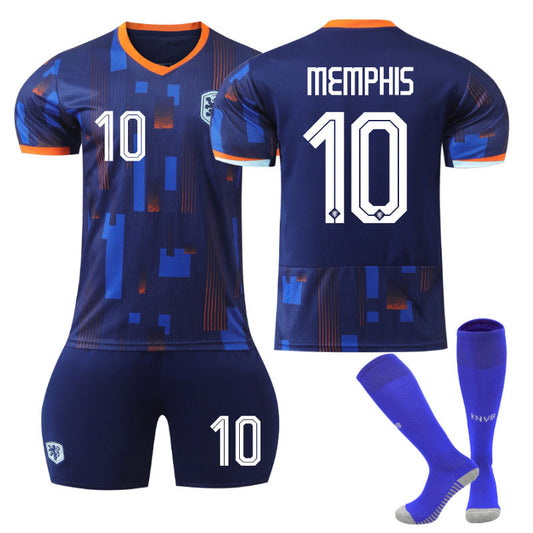 UONNO MEMPHIS #10 Netherlands Away Jersey Soccer Jersey Kit Football T-shirt Set for Adult Kids