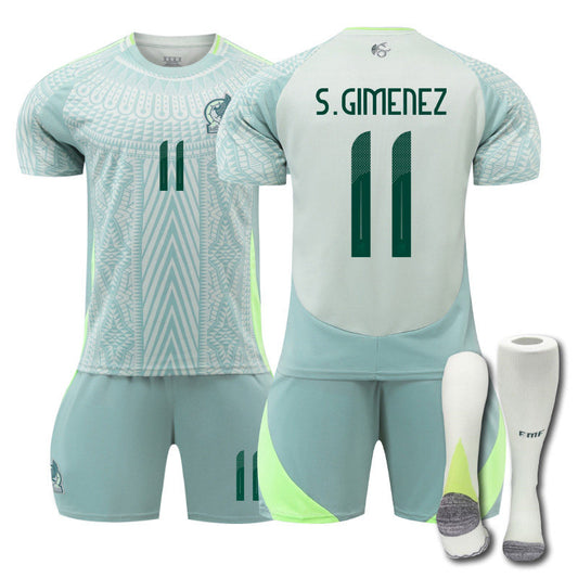 UONNO S.GIMENEZ #11 Mexico Away Jersey Soccer Jersey Kit Football T-shirt Set for Adult Kids