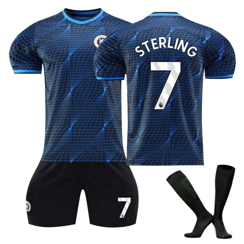 UONNO Chelsea Away Jersey STERLING #7 Soccer Jersey Kids Adult 3-Pieces Jersey Kits