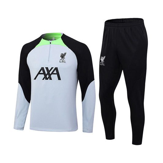 UONNO Liverpool Soccer Suit Breathable Football Jersey with Half Zipper for Kids Adults-Gray