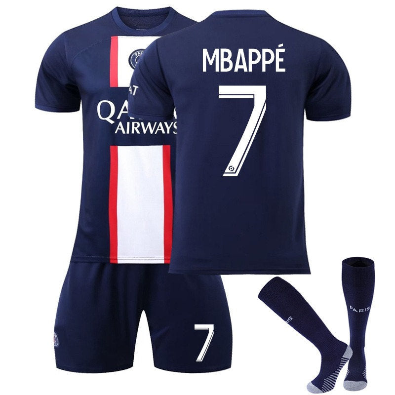 UONNO MBAPPE #7 Paris Home Jersey 2022/23 Soccer Jersey Kit Football T-shirt Set For Adult Kids