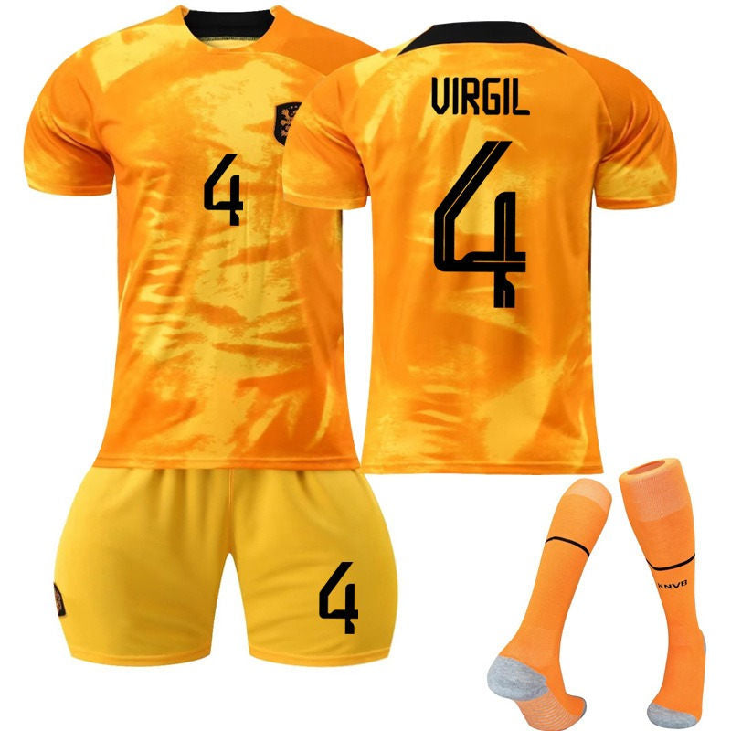 UONNO VIRGIL #4 Netherlands Home Jersey 2022/23 Soccer Jersey Kit Football T-shirt Set For Adult Kids