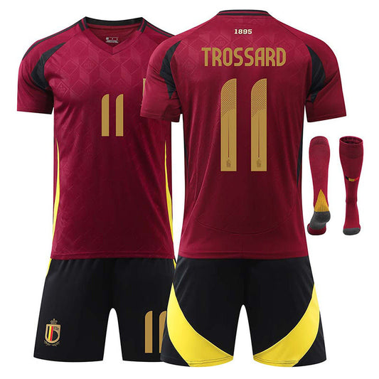 UONNO TROSSARD #11 Belgium Home Jersey Soccer Jersey Kit Football T-shirt Set for Adult Kids