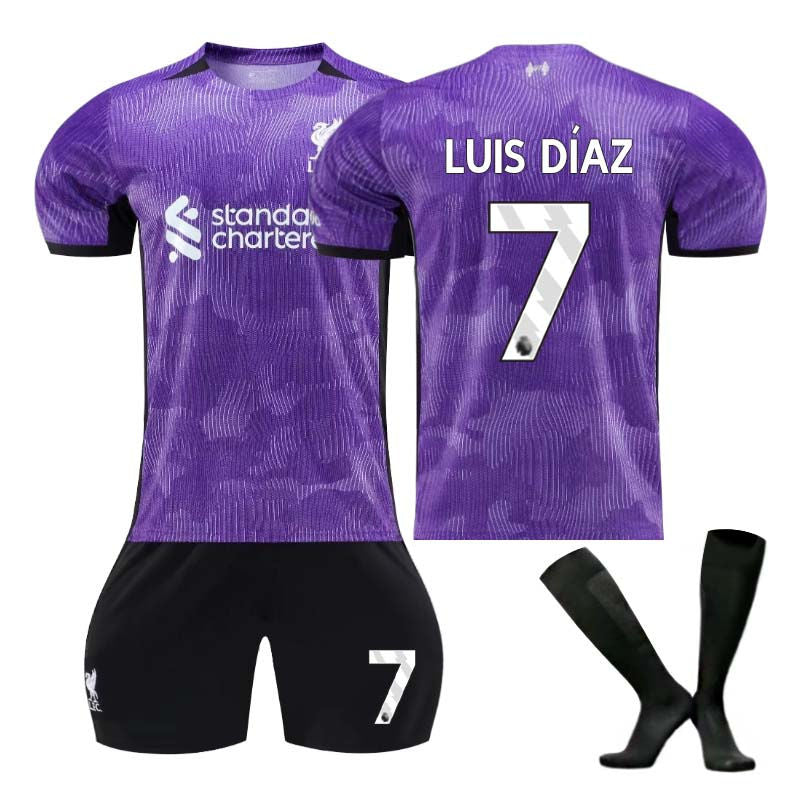 UONNO Liverpool Second Away Jersey LUIS DIAZ #7 Soccer Jersey Kids Adult 3-Pieces Jersey Kits