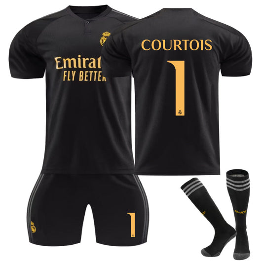 UONNO Real Madrid Second Away Jersey COURTOIS #1 Soccer Jersey Kids Adult 3Pcs Jersey Kits