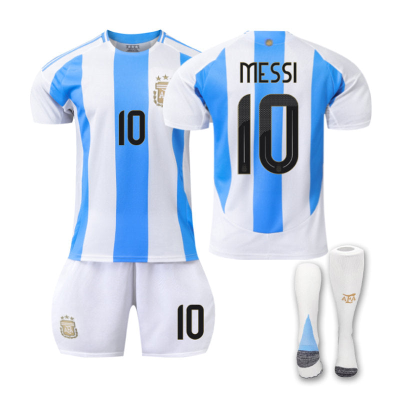 UONNO MESSI #10 Argentina Home Jersey Soccer Jersey Kit Football T-shirt Set for Adult Kids