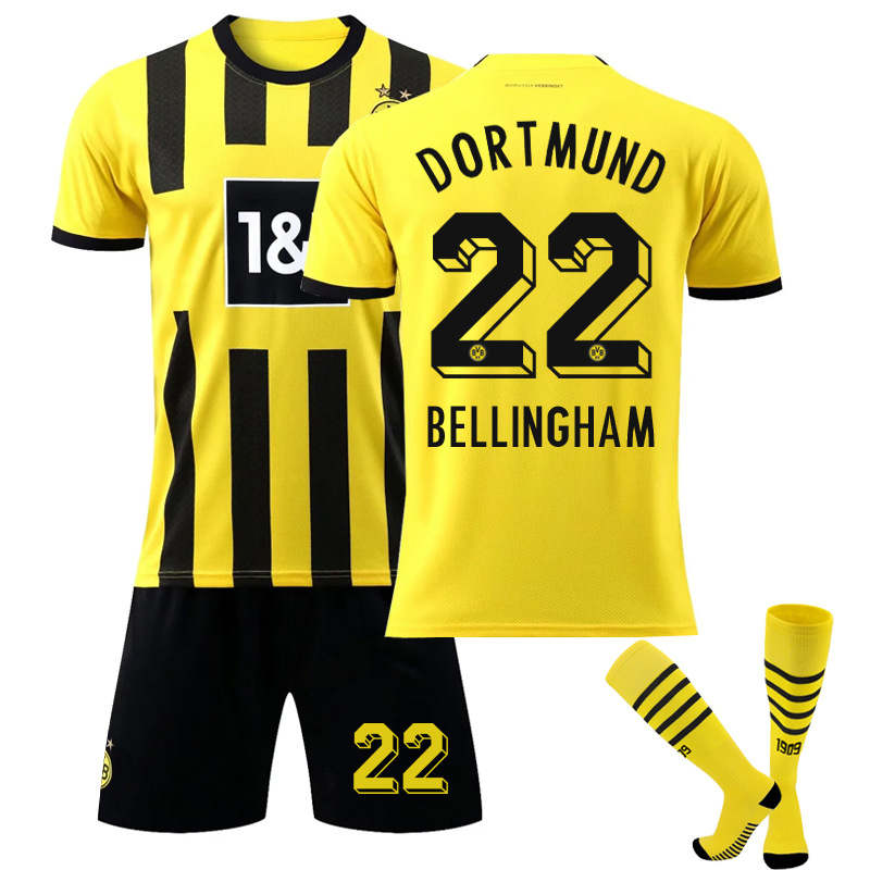 UONNO Dortmund Home Jersey 2022-23 BELLINGHAM #22 Soccer Jersey Kids Adult 3-Pieces Jersey Kits