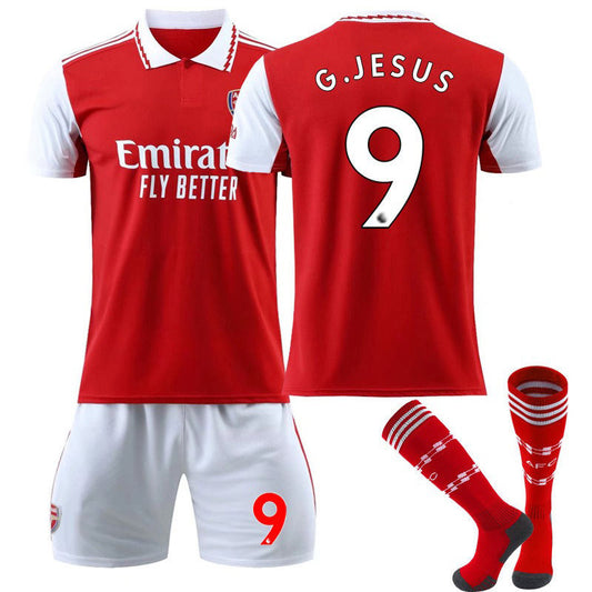 UONNO Arsenal Home Jersey 2022-23 GJESUS#9 Soccer Jersey Kids Adult 3-Pieces Jersey Kits