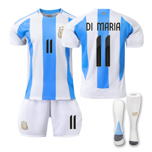 UONNO DI MARIA #11 Argentina Home Jersey Soccer Jersey Kit Football T-shirt Set for Adult Kids