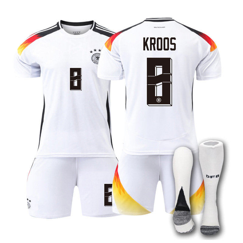 UONNO KROOS #8 Germany Home Jersey Soccer Jersey Kit Football T-shirt Set for Adult Kids