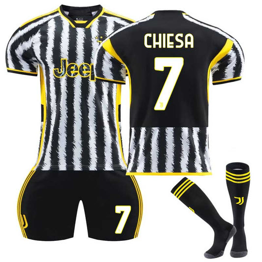 UONNO Juventus Home Jersey CHIESA #7 Soccer Jersey Kids Adult 3-Pieces Jersey Kits