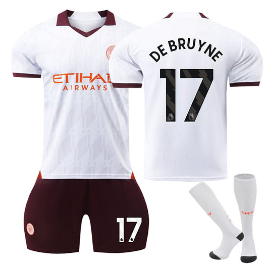 UONNO Manchester City Away Jersey DE BRUYNE #17 Soccer Jersey Kids Adult 3Pcs Jersey Kits-Brown