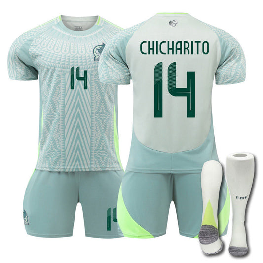 UONNO CHICHARITO #14 Mexico Away Jersey Soccer Jersey Kit Football T-shirt Set for Adult Kids