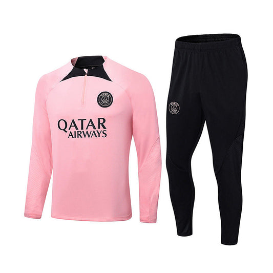 UONNO Paris Soccer Suit Breathable Football Jersey with Half Zipper for Kids Adult-Pink