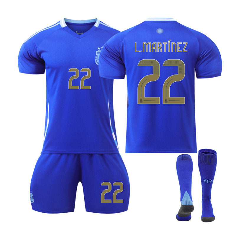 UONNO L.MARTINEZ #22 Argentina Away Jersey Soccer Jersey Kit Football T-shirt Set for Adult Kids