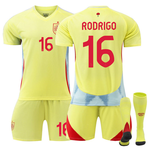 UONNO RODRIGO #16 Spain Away Jersey Soccer Jersey Kit Football T-shirt Set for Adult Kids