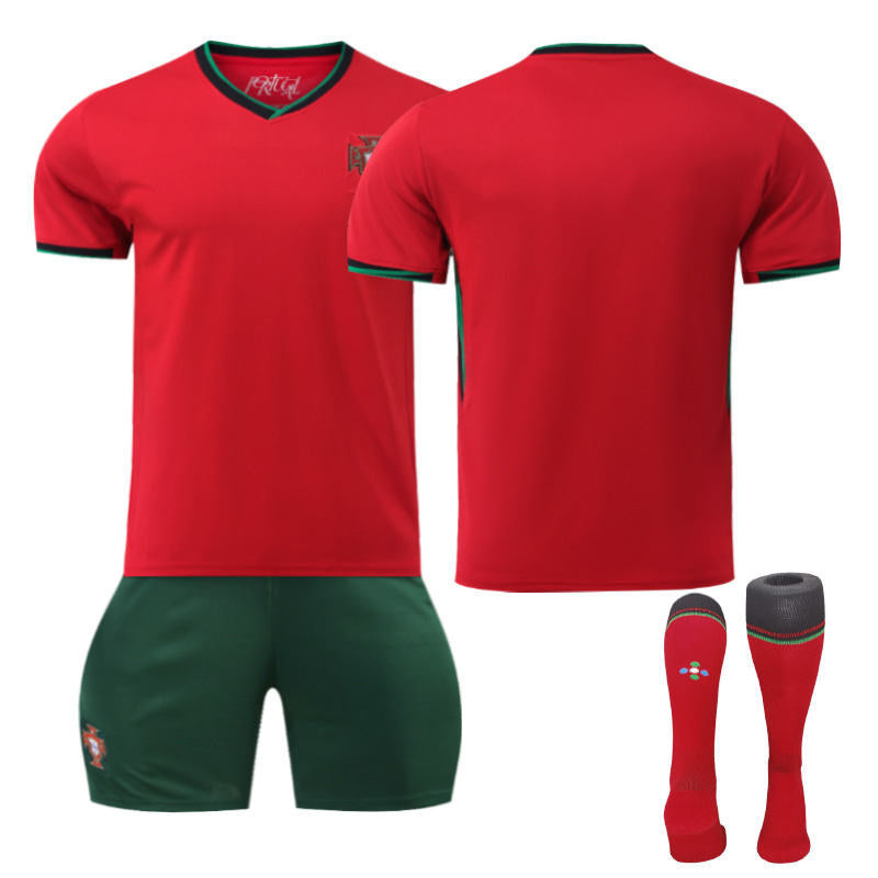 UONNO Portugal Home Jersey Soccer Jersey Kit Football T-shirt Set for Adult Kids