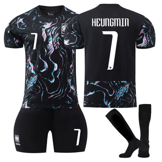 UONNO HEUNGMIN #7 Korea Away Jersey Soccer Jersey Kit Football T-shirt Set for Adult Kids