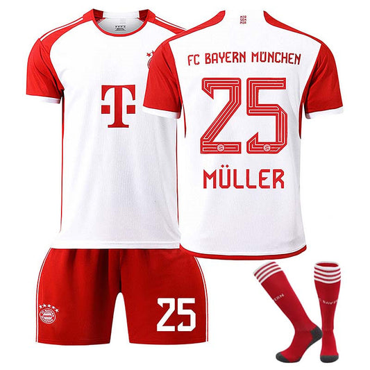 UONNO Bayern Home Jersey MULLER #25 Soccer Jersey Kids Adult 3-Pieces Jersey Kits