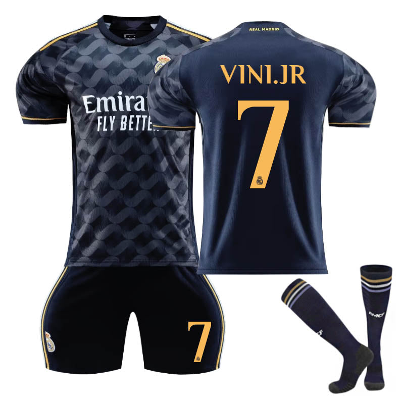 UONNO Real Madrid Away Jersey VINI JR. #7 Soccer Jersey Kids Adult 3Pcs Jersey Kits