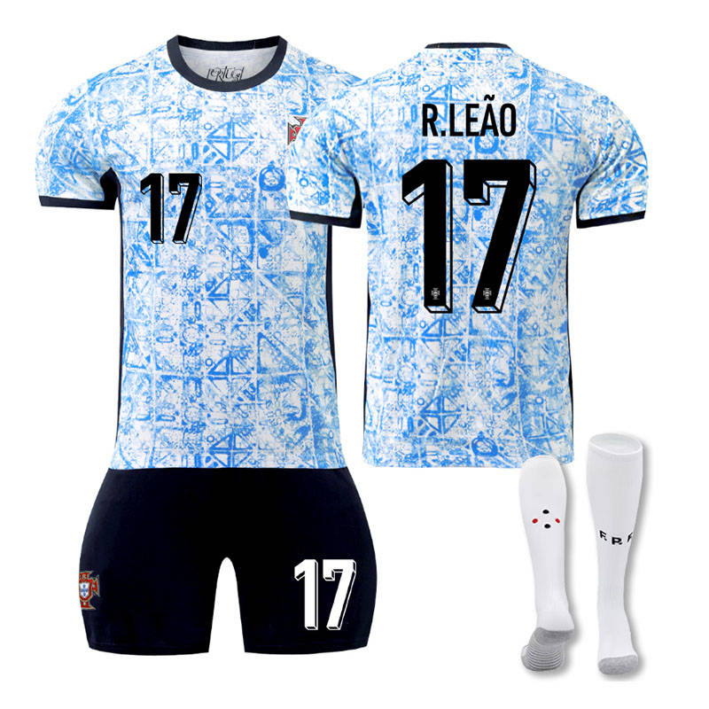 UONNO R.LEAO #17 Portugal Away Jersey Soccer Jersey Kit Football T-shirt Set for Adult Kids