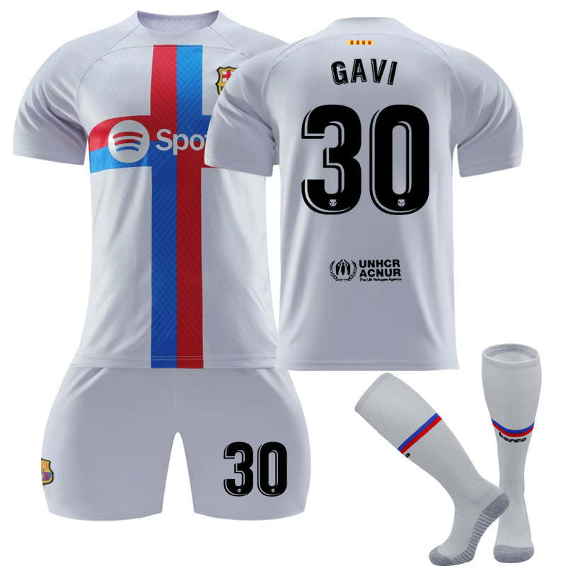 UONNO FC Barcelona Second Away Jersey 2022-23 GAVI #30 Soccer Jersey Kids Adult 3-Pieces Jersey Kits