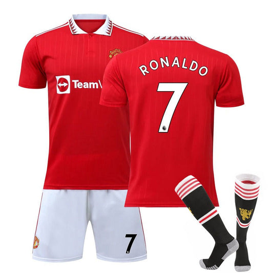 UONNO RONALDO #7 Manchester United F.C Home Jersey 2022/23 Soccer Jersey Set For Adult Kids