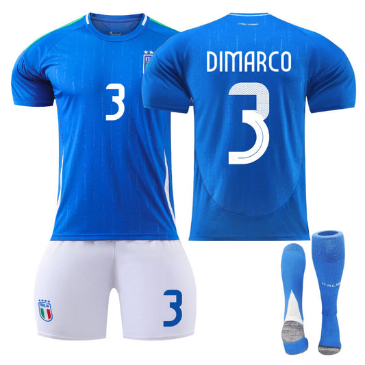 UONNO DIMARCO #3 Italy Home Jersey Soccer Jersey Kit Football T-shirt Set for Adult Kids