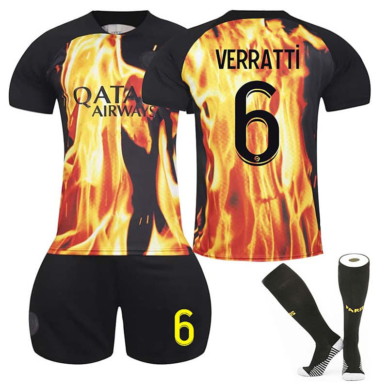 UONNO Paris Flame Special Edition Jersey VERRATTI #6 Soccer Jersey Kids Adult 3-Pieces Jersey Kits