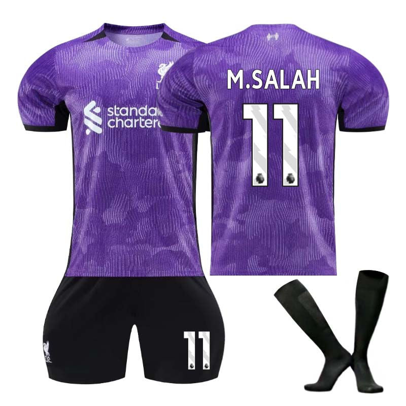 UONNO Liverpool Second Away Jersey M.SALAH #11 Soccer Jersey Kids Adult 3-Pieces Jersey Kits