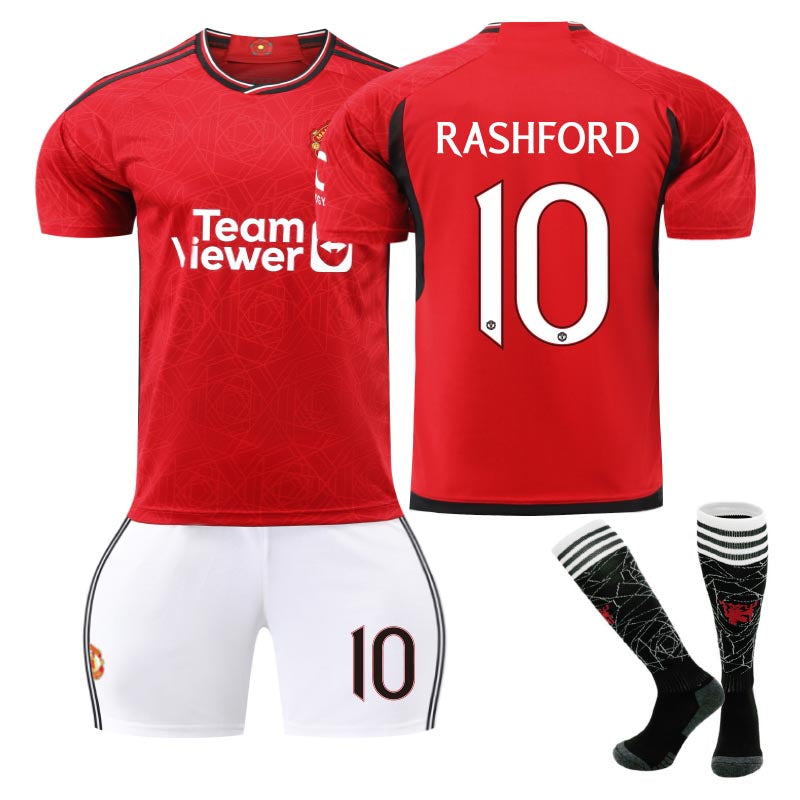 UONNO Red Devil Home Jersey RASHFORD #10 Soccer Jersey Kids Adult 3Pcs Jersey Kits