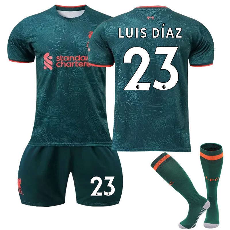 UONNO Liverpool F.C. Second Away Jersey 2022-23 LUIS DIAZ #23 Soccer Jersey Kids Adult 3-Pieces Jersey Kits