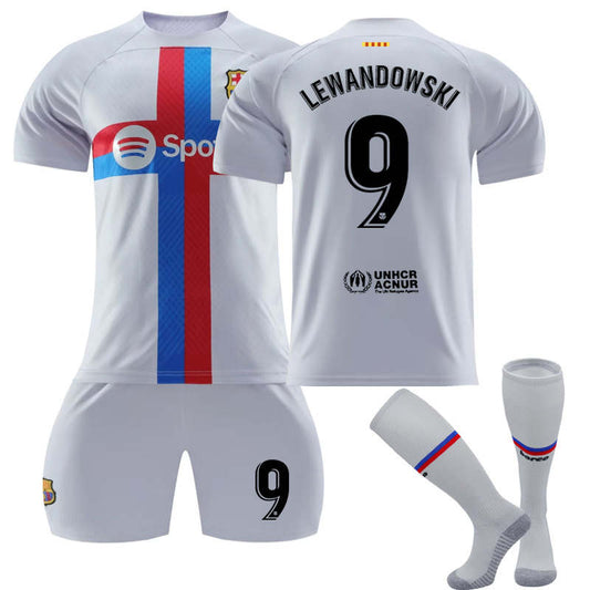 UONNO FC Barcelona Second Away Jersey 2022-23 LEWANDOWSKI #9 Soccer Jersey Kids Adult 3-Pieces Jersey Kits