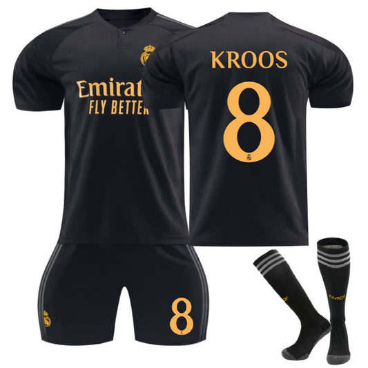 UONNO Real Madrid Second Away Jersey KROOS. #8 Soccer Jersey Kids Adult 3Pcs Jersey Kits